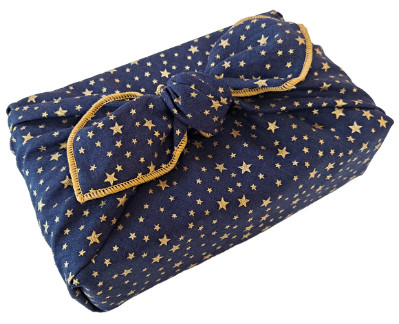 Navy blue and gold star christmas furoshiki reusable gift wrap