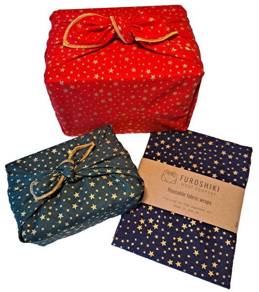 Furoshiki Set - Gold Stars (2 x Small, 1 x Medium)