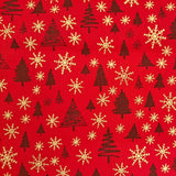 Christmas tree and snowflake detail red Christmas fabric