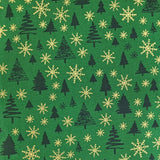 Green Christmas fabric with a Christmas tree and snowflake detail