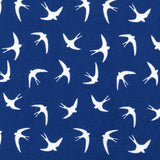 White swallows on a royal blue background, cotton print