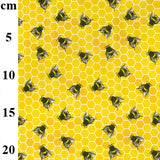 Bee and honeycomb fabric with size guide