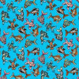 Oriental fish pattern on a turquoise background
