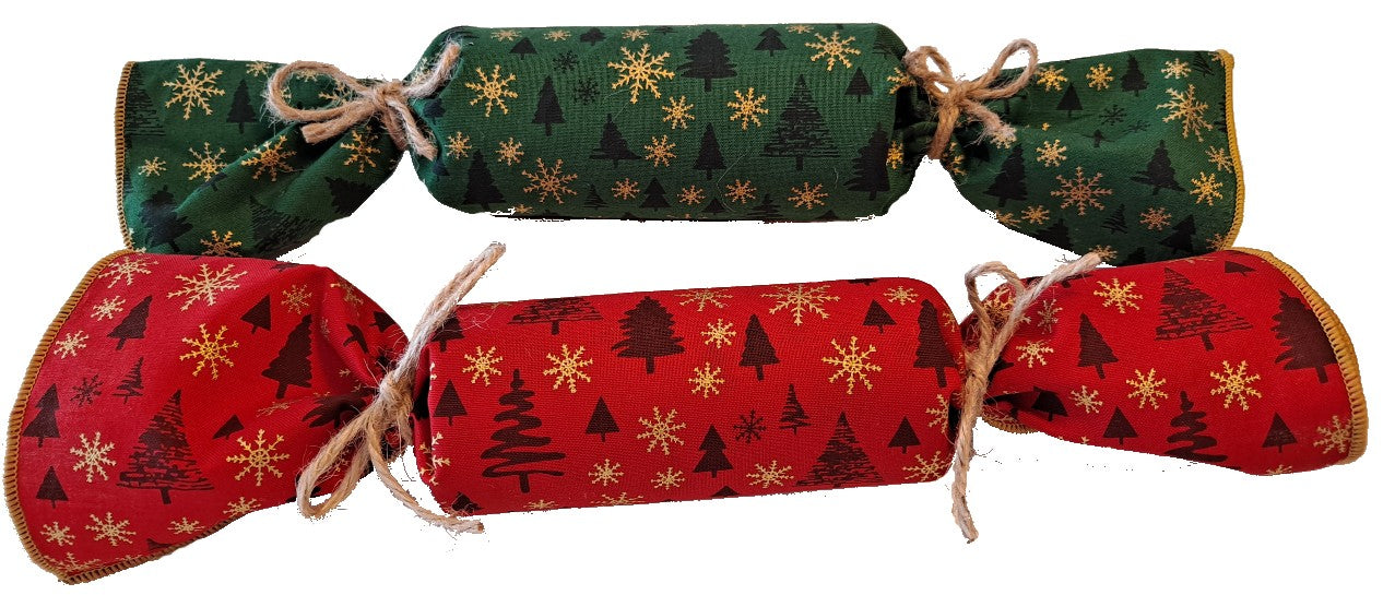 Reusable fabric Christmas crackers in red and green