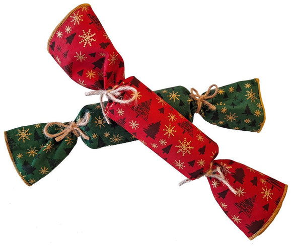 Reusable fabric Christmas crackers in red and green