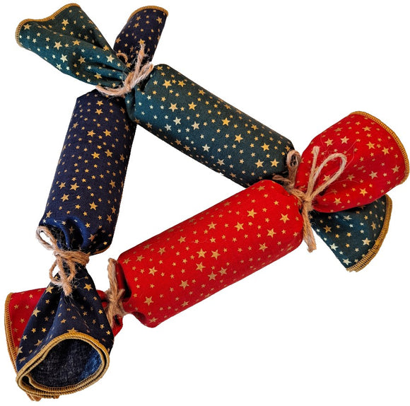 Furoshiki reusable fabric Christmas crackers with gold star print