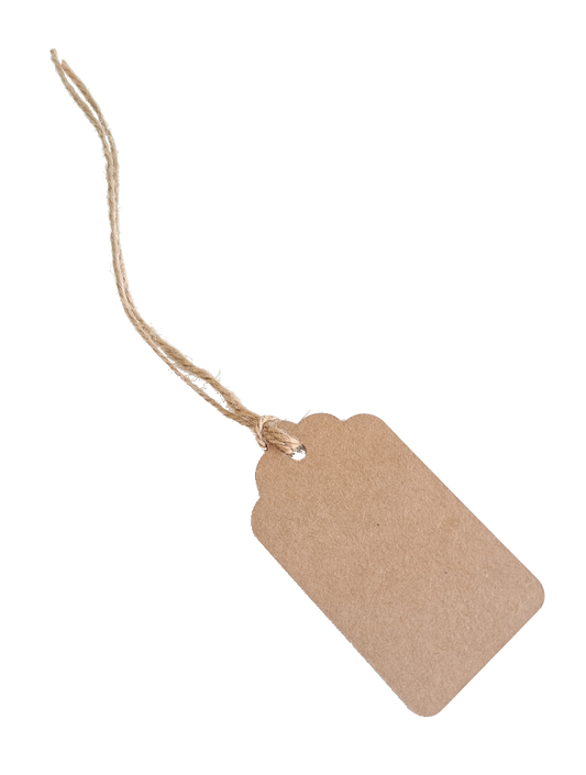 Recycled kraft card gift tag with hessian string