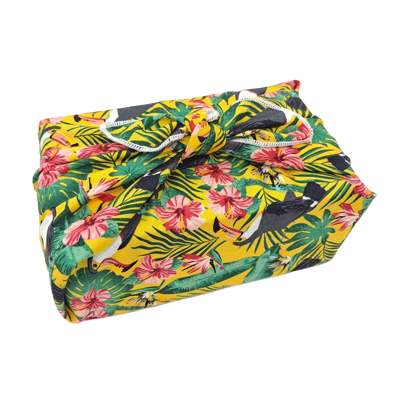 Furoshiki reusable wrapping paper with a tropical toucan print
