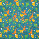 Roaming dinosaurs on a blue background, polycotton